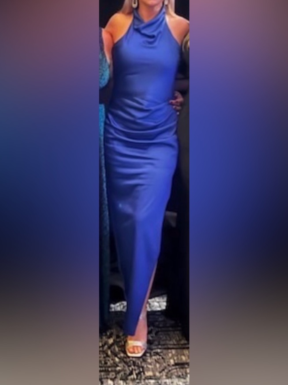 Blue Halter Satin Evening Dress - Brand: